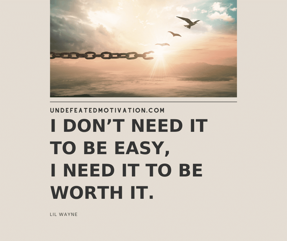 "I don't need it to be easy, I need it to be worth it."  -Lil Wayne  -Undefeated Motivation