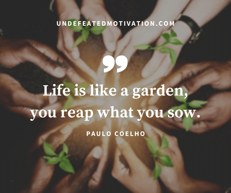 "Life is like a garden, you reap what you sow."  -Paulo Coelho  -Undefeated Motivation