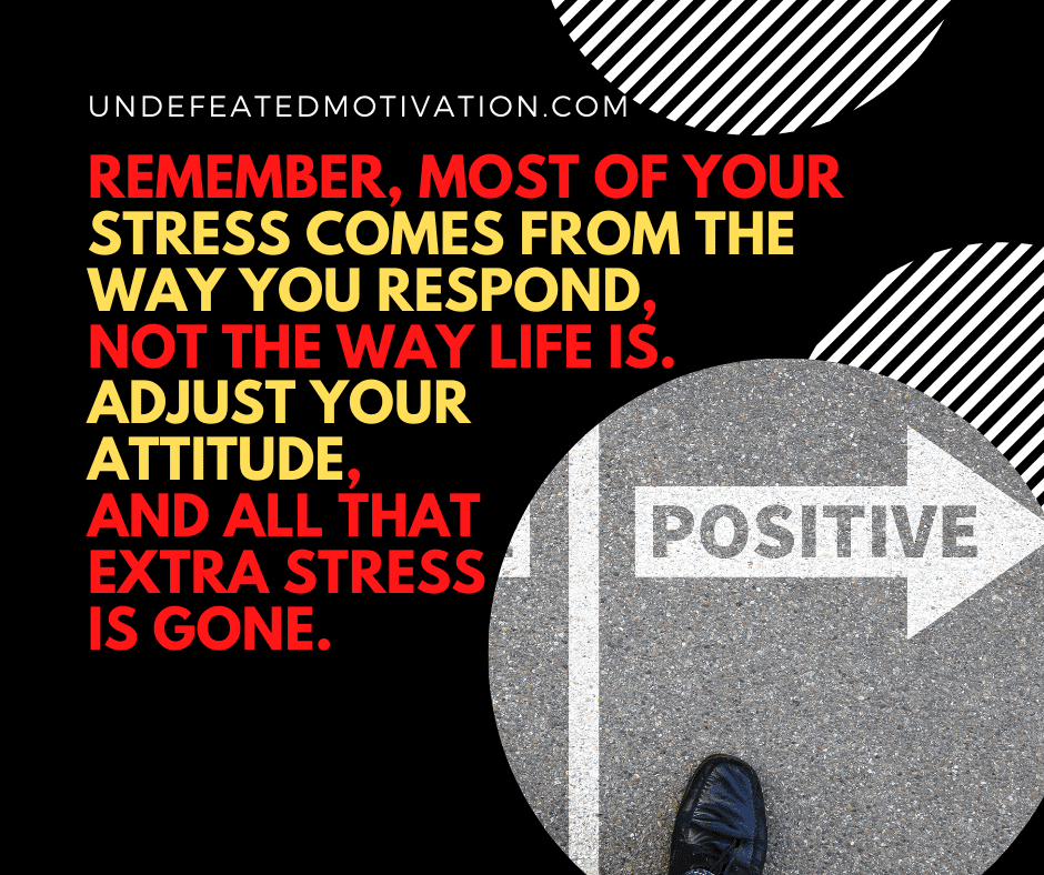 "Remember, most of your stress comes from the way you respond, not the way life is.  Adjust your attitude, and all that extra stress is gone."  -Undefeated Motivation