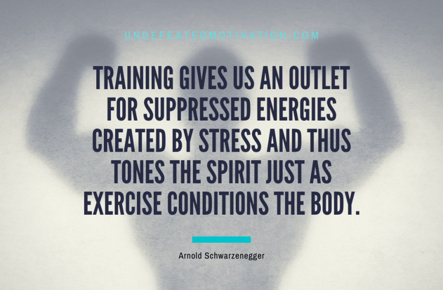 “Training gives us an outlet for suppressed energies created by stress and thus tones the spirit just as exercise conditions the body.” -Arnold Schwarzenegger