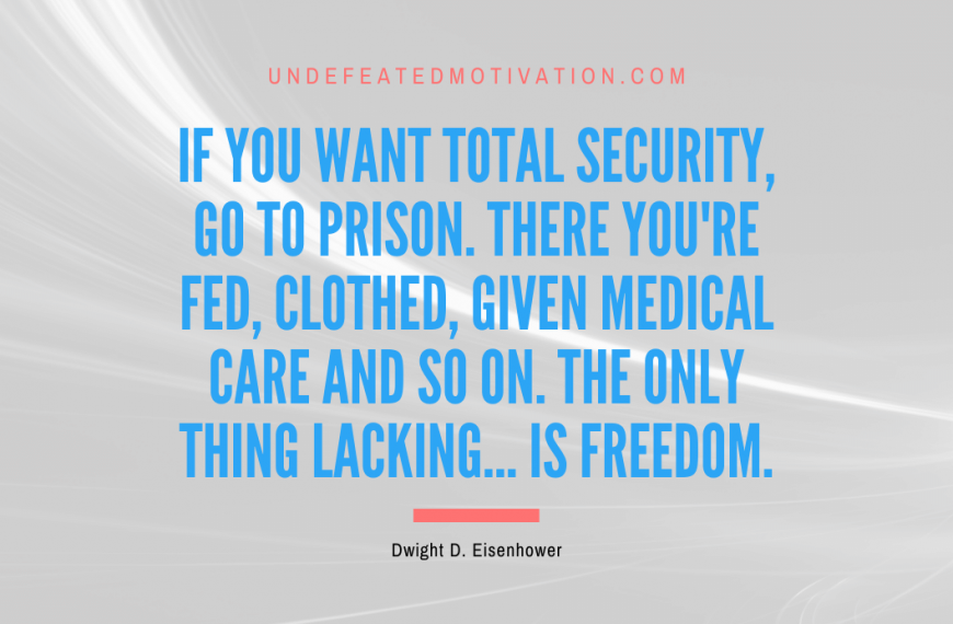 “If you want total security, go to prison. There you’re fed, clothed, given medical care and so on. The only thing lacking… is freedom.” -Dwight D. Eisenhower