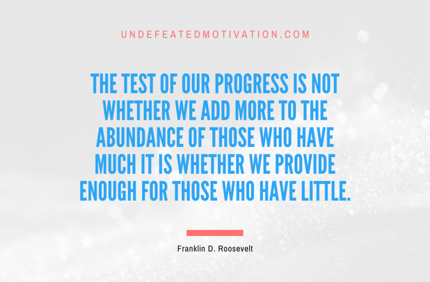 “The test of our progress is not whether we add more to the abundance of those who have much it is whether we provide enough for those who have little.” -Franklin D. Roosevelt