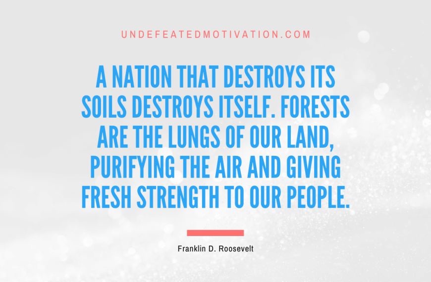 “A nation that destroys its soils destroys itself. Forests are the lungs of our land, purifying the air and giving fresh strength to our people.” -Franklin D. Roosevelt
