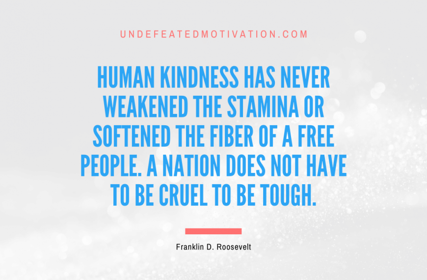 “Human kindness has never weakened the stamina or softened the fiber of a free people. A nation does not have to be cruel to be tough.” -Franklin D. Roosevelt