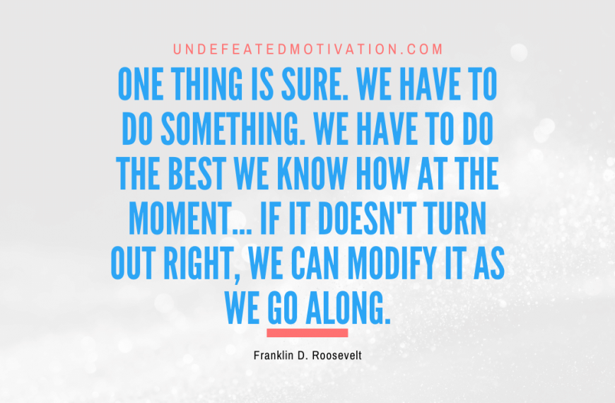“One thing is sure. We have to do something. We have to do the best we know how at the moment… If it doesn’t turn out right, we can modify it as we go along.” -Franklin D. Roosevelt