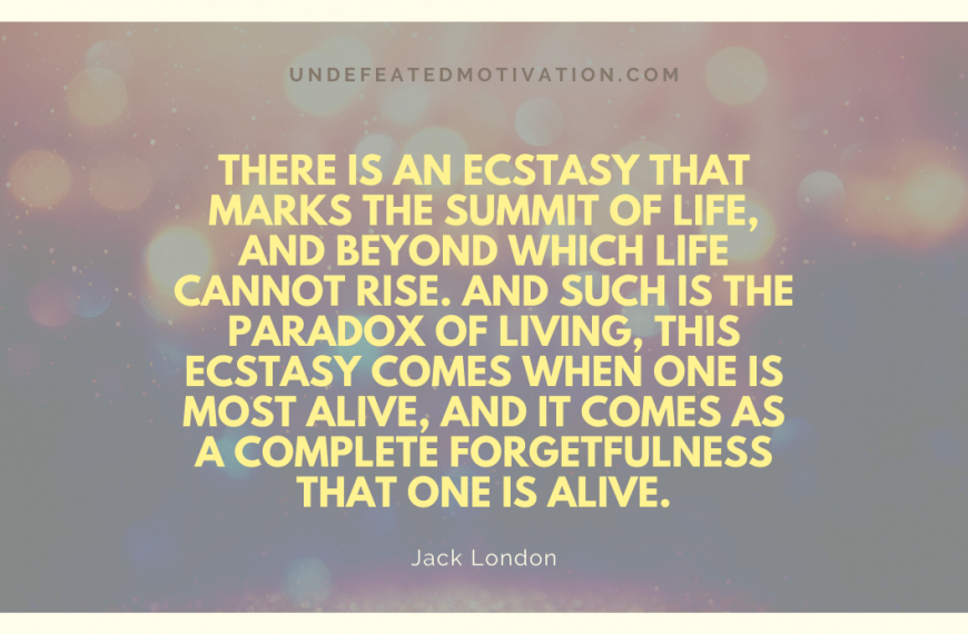 “There is an ecstasy that marks the summit of life, and beyond which life cannot rise. And such is the paradox of living, this ecstasy comes when one is most alive, and it comes as a complete forgetfulness that one is alive.” -Jack London