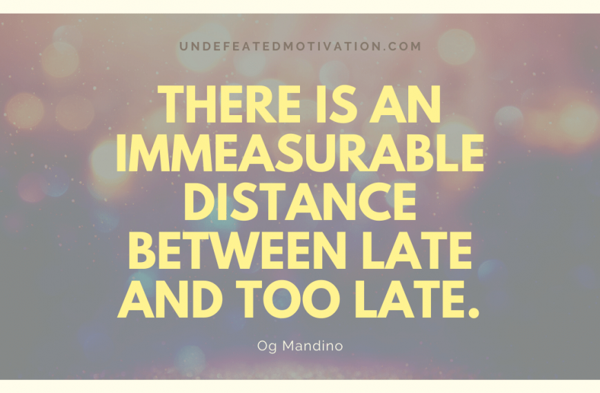 “There is an immeasurable distance between late and too late.” -Og Mandino