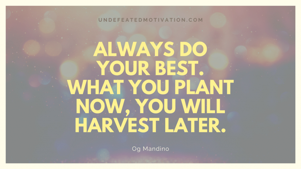 "Always do your best. What you plant now, you will harvest later." -Og Mandino -Undefeated Motivation
