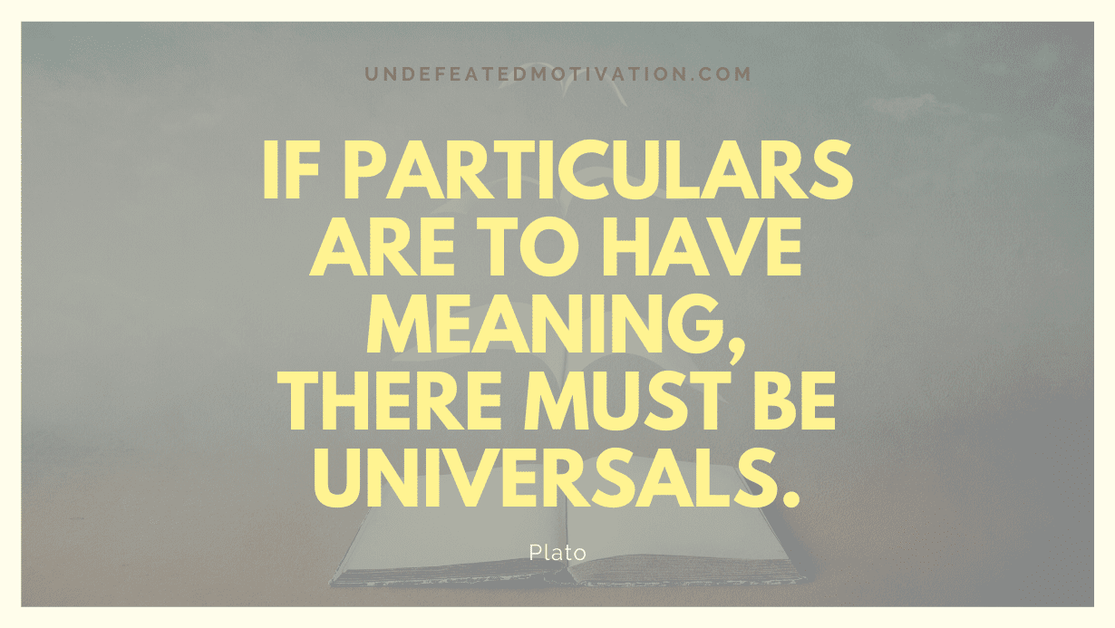 "If particulars are to have meaning, there must be universals." -Plato -Undefeated Motivation