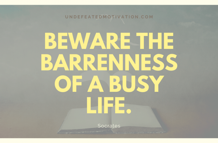 “Beware the barrenness of a busy life.” -Socrates