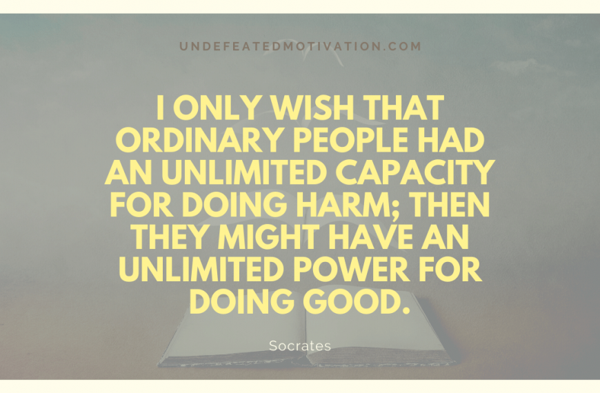 “I only wish that ordinary people had an unlimited capacity for doing harm; then they might have an unlimited power for doing good.” -Socrates