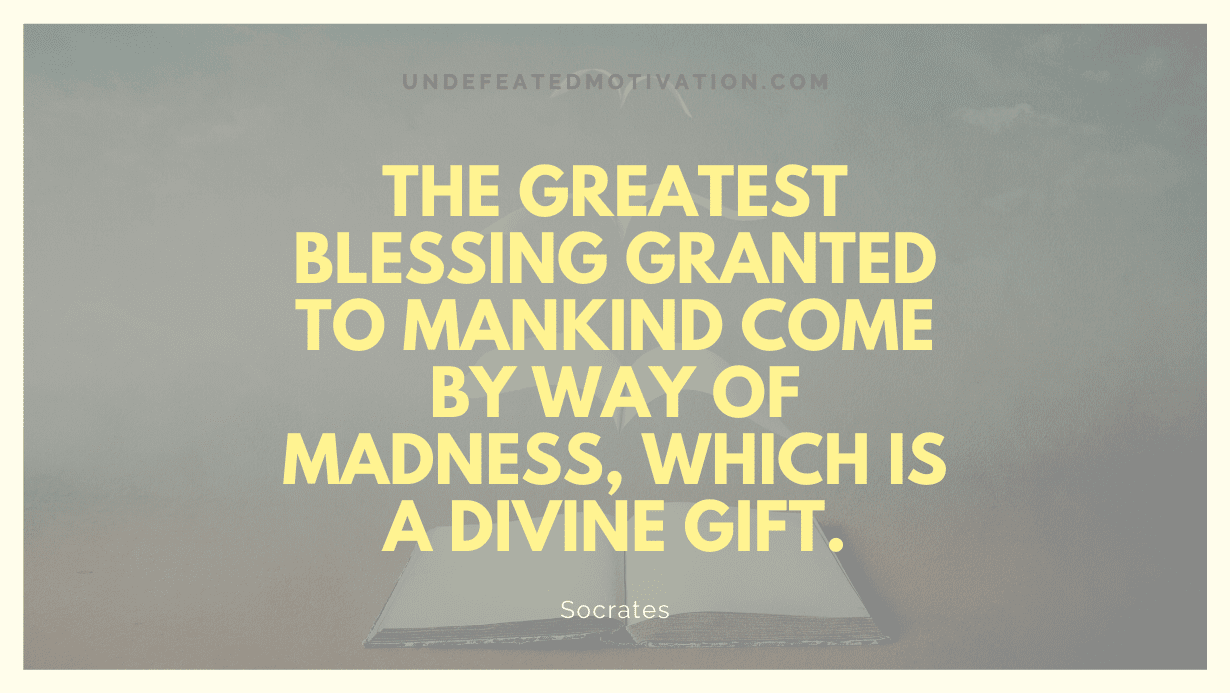 "The greatest blessing granted to mankind come by way of madness, which is a divine gift." -Socrates -Undefeated Motivation