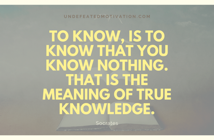 “To know, is to know that you know nothing. That is the meaning of true knowledge.” -Socrates