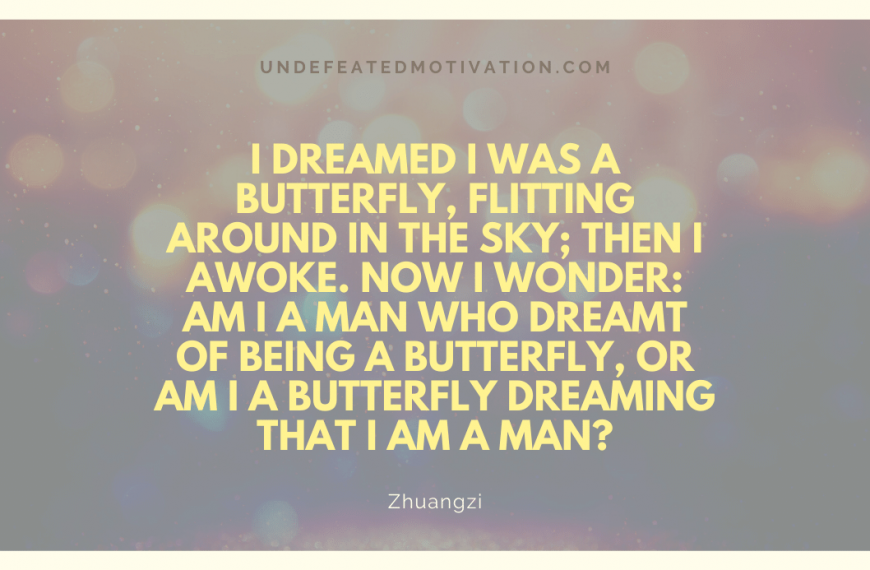 “I dreamed I was a butterfly, flitting around in the sky; then I awoke. Now I wonder: Am I a man who dreamt of being a butterfly, or am I a butterfly dreaming that I am a man?” -Zhuangzi