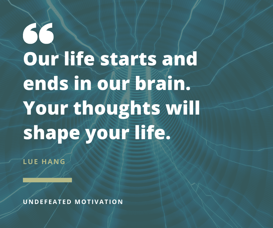 undefeated motivation post. Our life starts and ends in our brain. Your thoughts will shape your life. Lue Hang