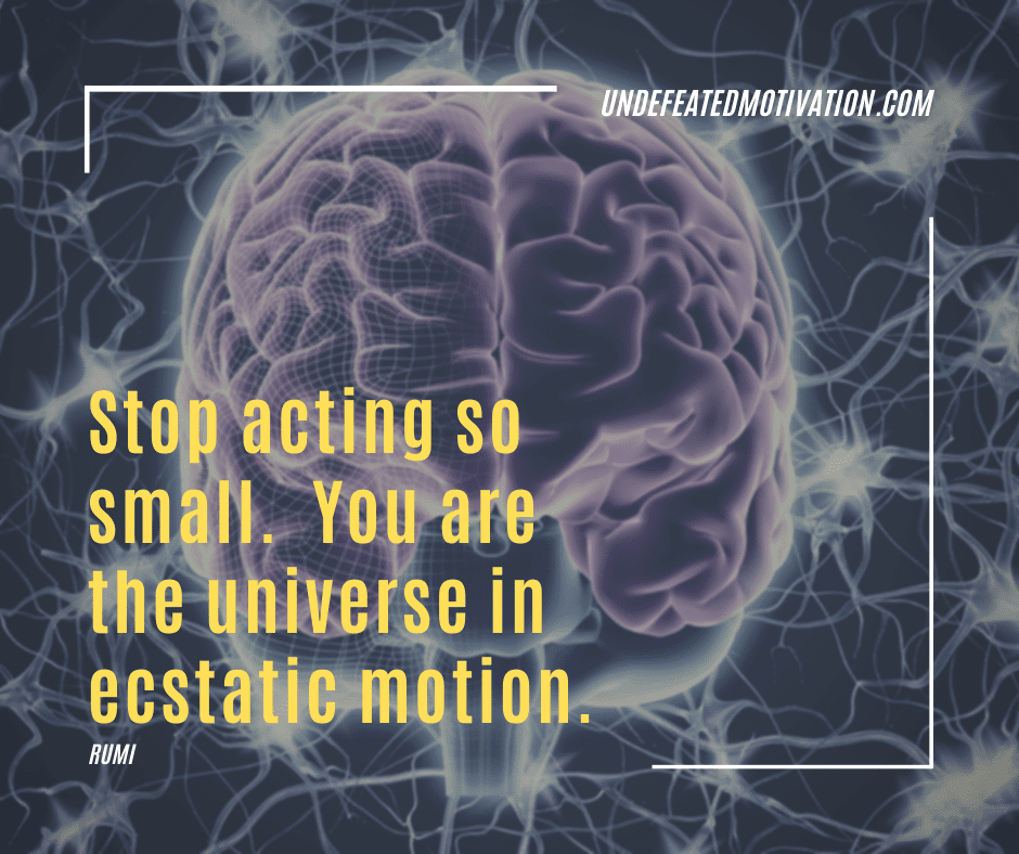 "Stop acting so small.  You are the universe in ecstatic motion."  -Rumi  -Undefeated Motivation