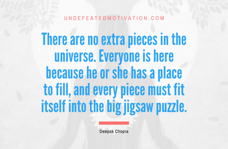 “There are no extra pieces in the universe. Everyone is here because he or she has a place to fill, and every piece must fit itself into the big jigsaw puzzle.” -Deepak Chopra