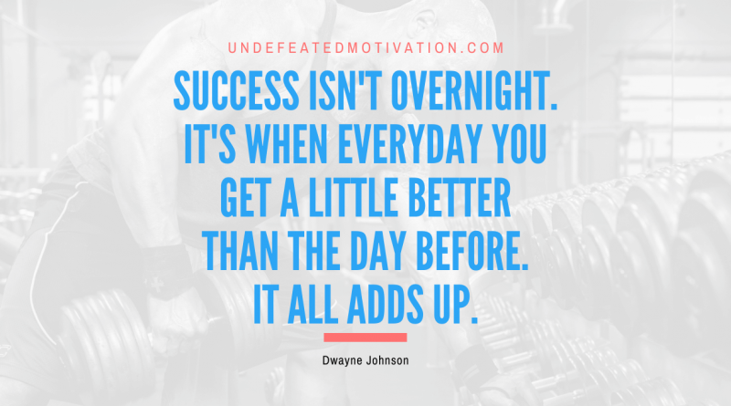 "Success isn't overnight. It's when everyday you get a little better than the day before. It all adds up." -Dwayne Johnson -Undefeated Motivation