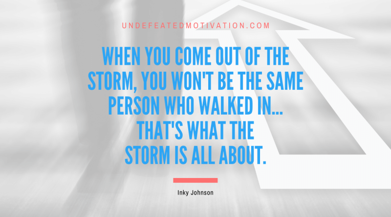 "When you come out of the storm, you won't be the same person who walked in... That's what the storm is all about." -Inky Johnson -Undefeated Motivation