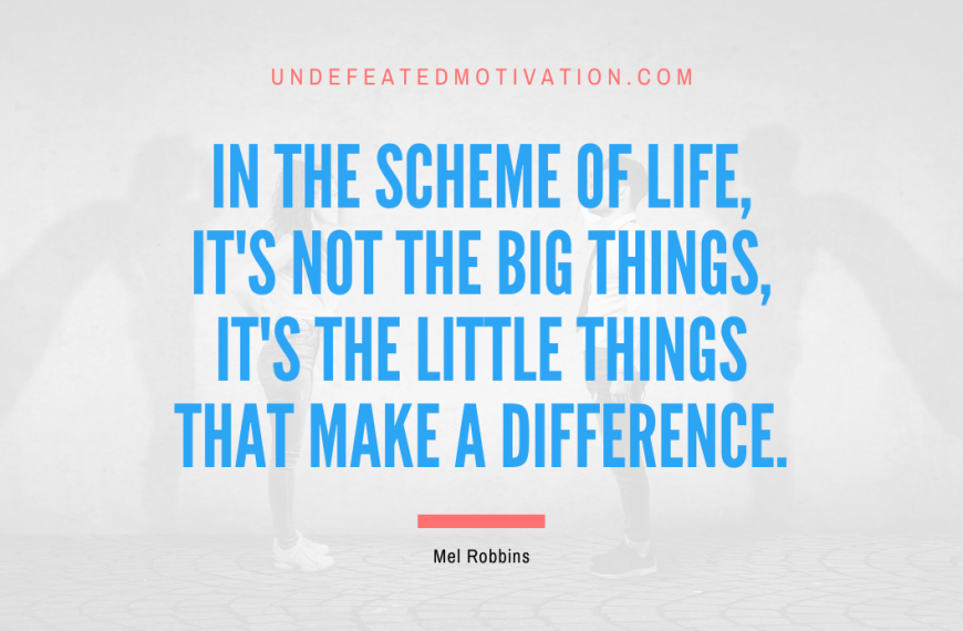 “In the scheme of life, it’s not the big things, it’s the little things that make a difference.” -Mel Robbins