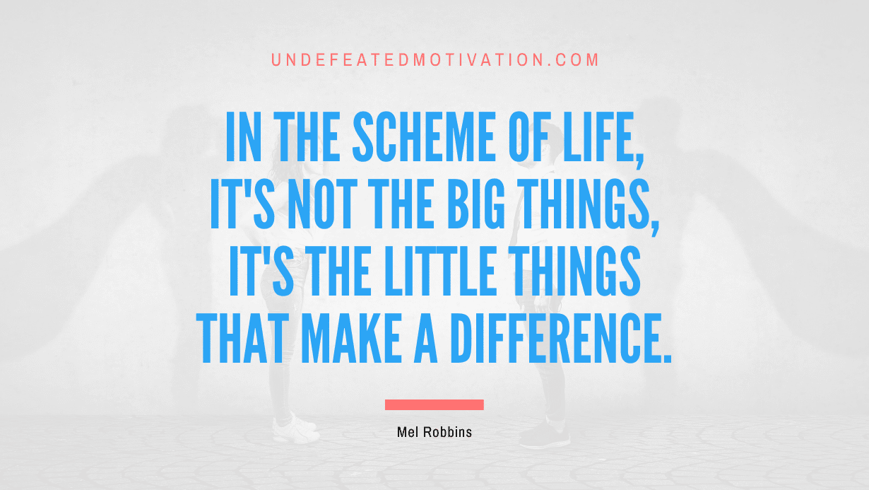 "In the scheme of life, it's not the big things, it's the little things that make a difference." -Mel Robbins -Undefeated Motivation
