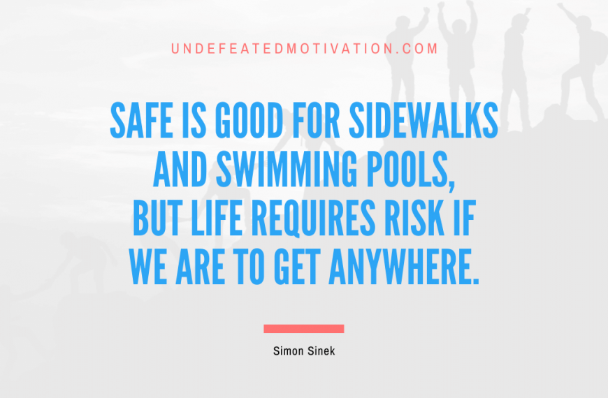 “Safe is good for sidewalks and swimming pools, but life requires risk if we are to get anywhere.” -Simon Sinek