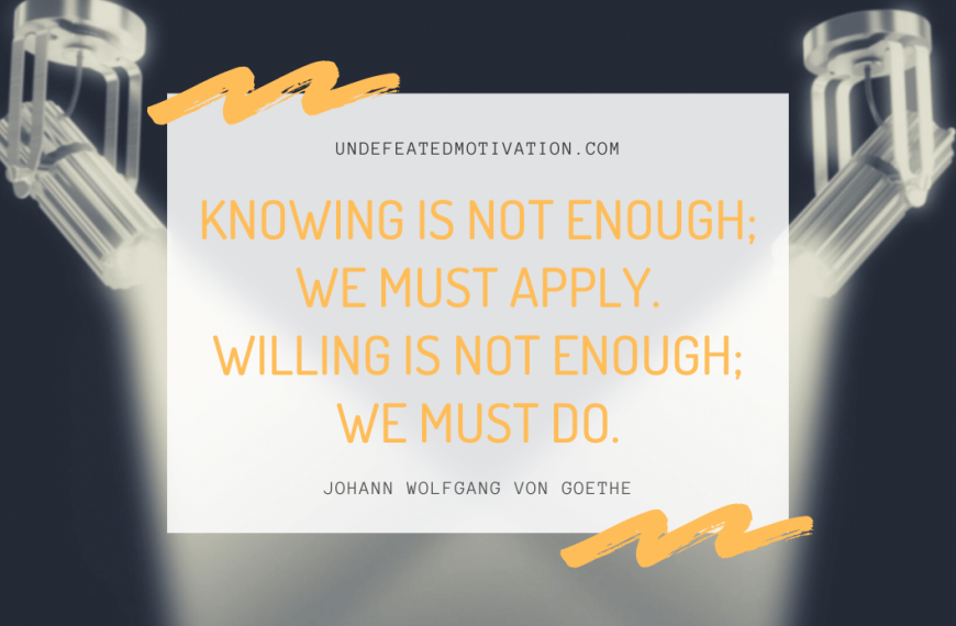 “Knowing is not enough; we must apply. Willing is not enough; we must do.” -Johann Wolfgang von Goethe