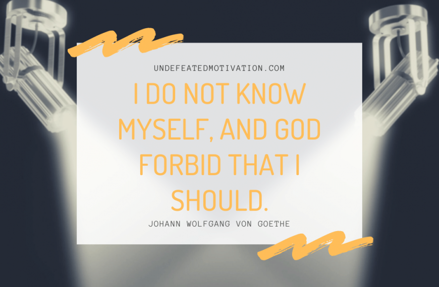 “I do not know myself, and God forbid that I should.” -Johann Wolfgang von Goethe