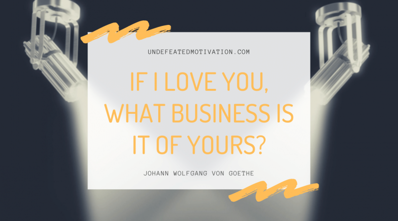 "If I love you, what business is it of yours?" -Johann Wolfgang von Goethe -Undefeated Motivation